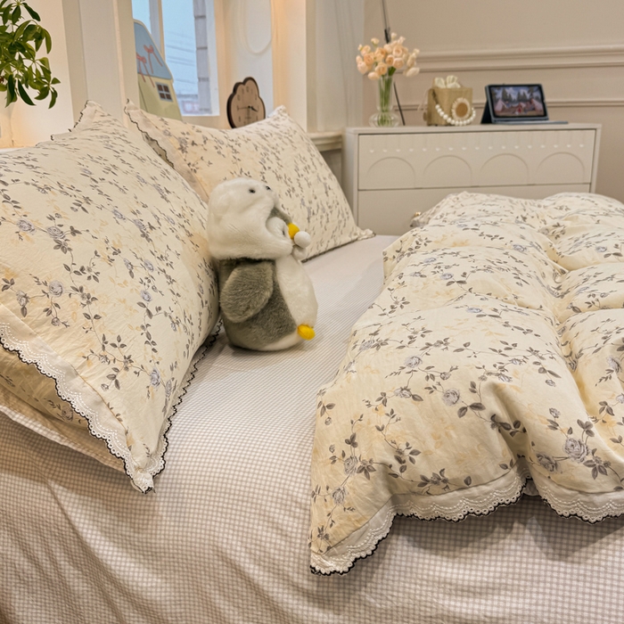 91家纺网 家纺一手货源 找家纺 漫仙阁家纺 2026新款云感泡芙棉四件套 槿上花开