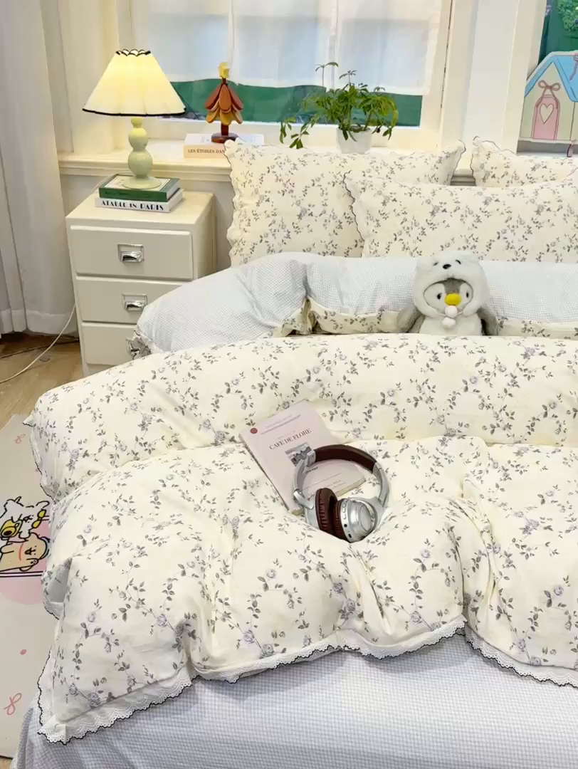 91家纺网 家纺一手货源 找家纺 漫仙阁家纺 2026新款云感泡芙棉四件套 槿上花开