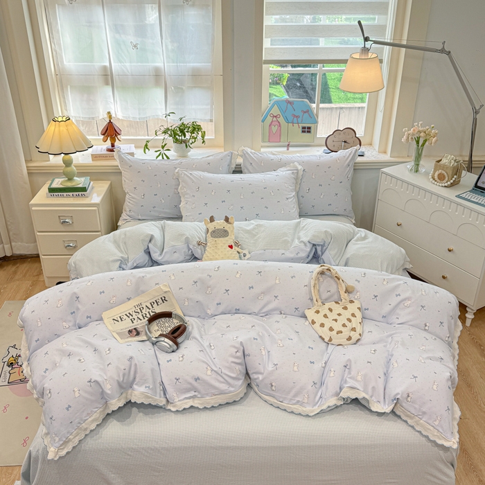 91家纺网 家纺一手货源 找家纺 漫仙阁家纺 2026新款云感泡芙棉四件套 蓝兔小姐