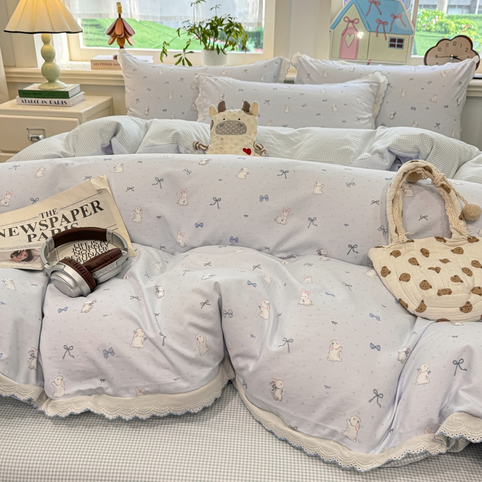 91家纺网 家纺一手货源 找家纺 漫仙阁家纺 2026新款云感泡芙棉四件套 蓝兔小姐