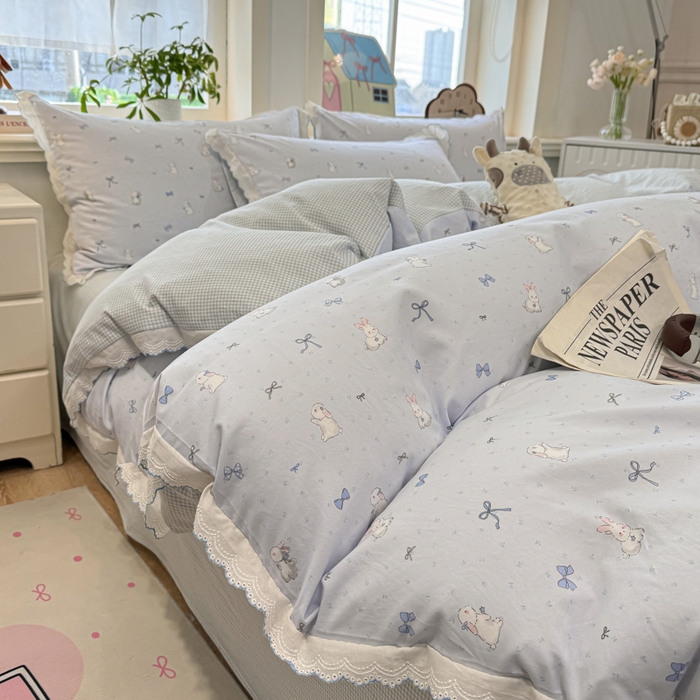 91家纺网 家纺一手货源 找家纺 漫仙阁家纺 2026新款云感泡芙棉四件套 蓝兔小姐