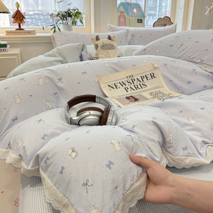 91家纺网 家纺一手货源 找家纺 漫仙阁家纺 2026新款云感泡芙棉四件套 蓝兔小姐