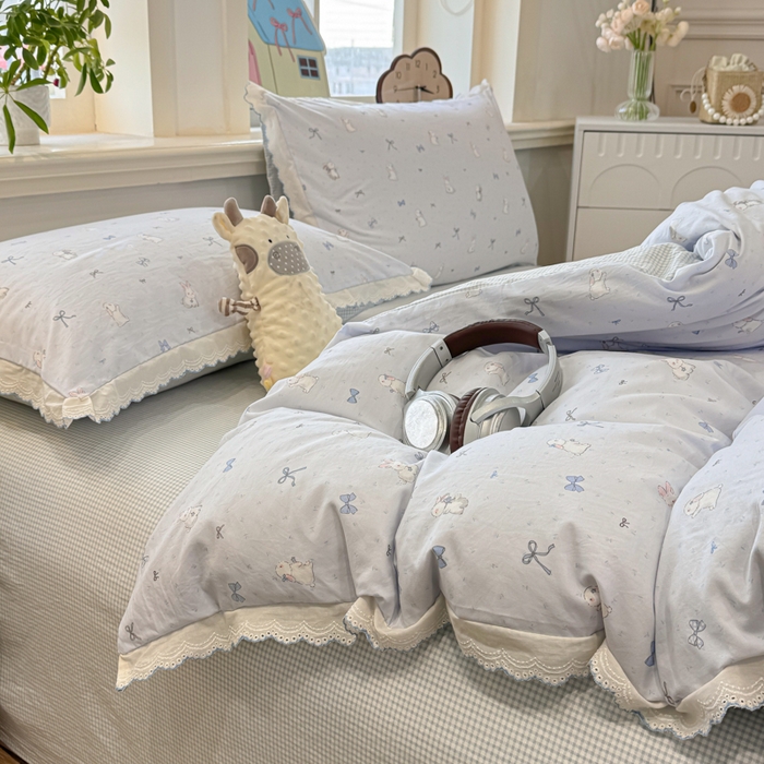 91家纺网 家纺一手货源 找家纺 漫仙阁家纺 2026新款云感泡芙棉四件套 蓝兔小姐