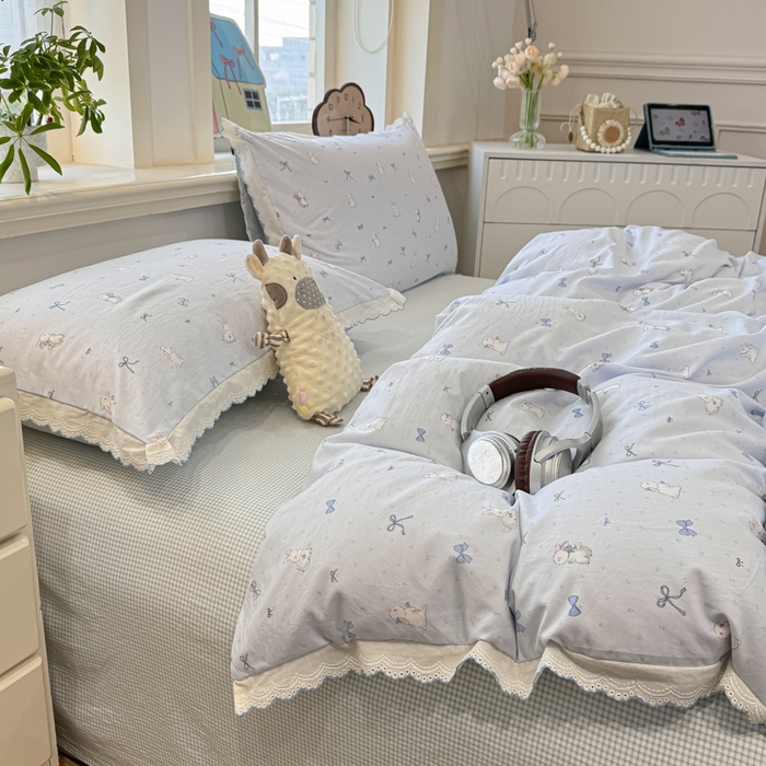 91家纺网 家纺一手货源 找家纺 漫仙阁家纺 2026新款云感泡芙棉四件套 蓝兔小姐