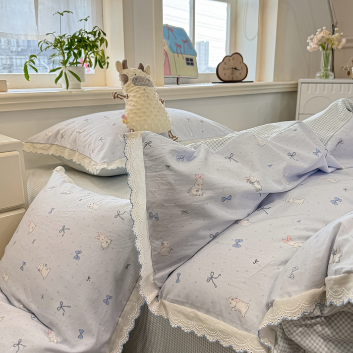 91家纺网 家纺一手货源 找家纺 漫仙阁家纺 2026新款云感泡芙棉四件套 蓝兔小姐