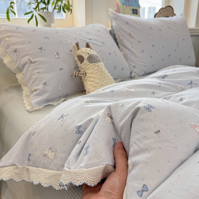 91家纺网 家纺一手货源 找家纺 漫仙阁家纺 2026新款云感泡芙棉四件套 蓝兔小姐