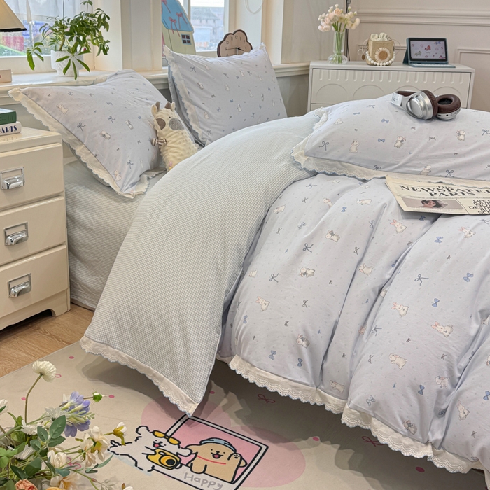 91家纺网 家纺一手货源 找家纺 漫仙阁家纺 2026新款云感泡芙棉四件套 蓝兔小姐