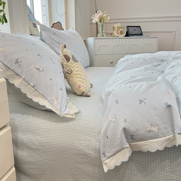 91家纺网 家纺一手货源 找家纺 漫仙阁家纺 2026新款云感泡芙棉四件套 蓝兔小姐