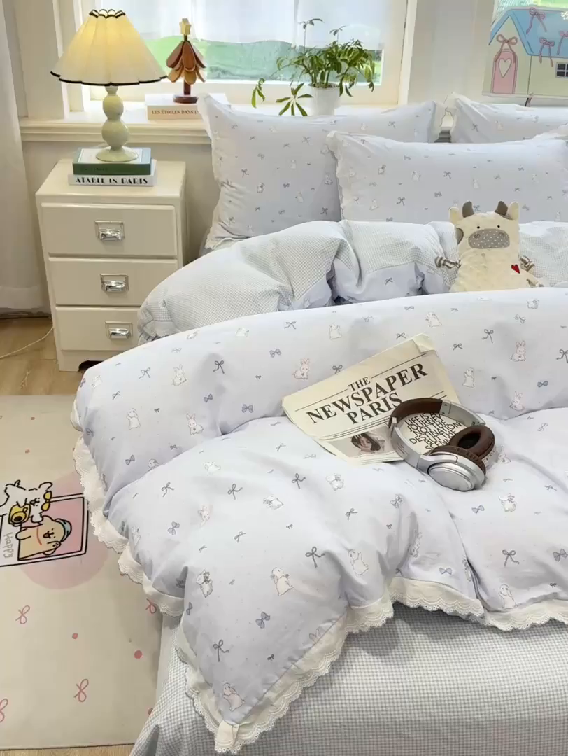 91家纺网 家纺一手货源 找家纺 漫仙阁家纺 2026新款云感泡芙棉四件套 蓝兔小姐