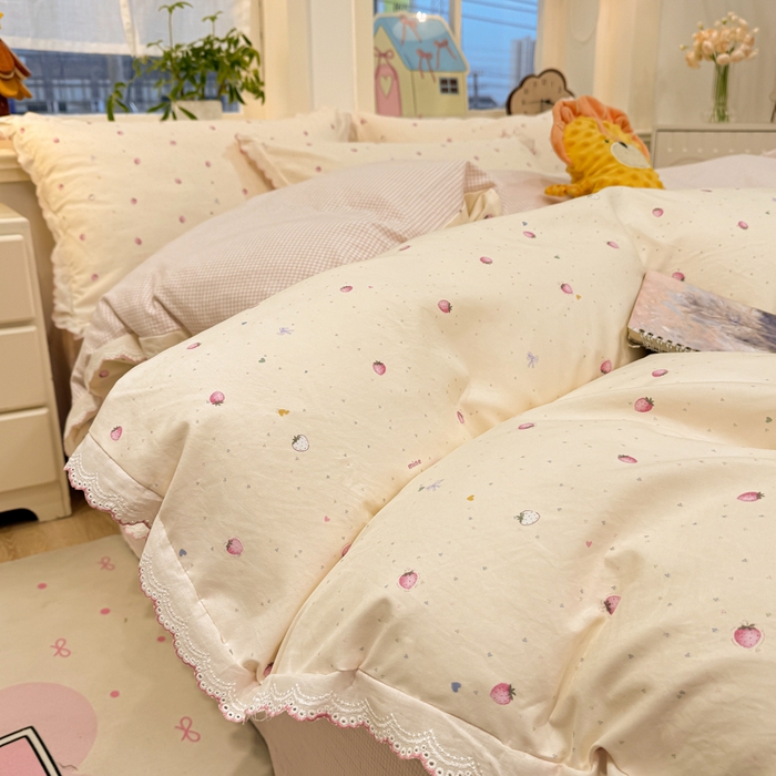 91家纺网 家纺一手货源 找家纺 漫仙阁家纺 2026新款云感泡芙棉四件套 莓朵