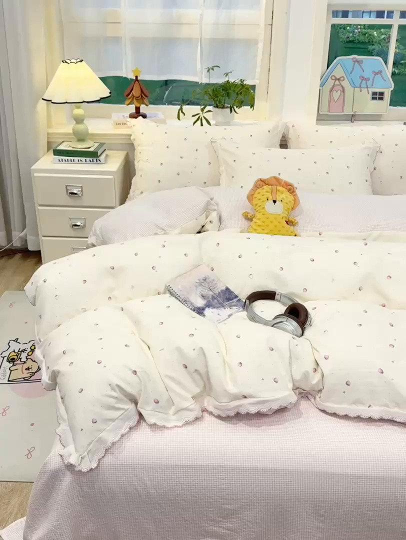 91家纺网 家纺一手货源 找家纺 漫仙阁家纺 2026新款云感泡芙棉四件套 莓朵