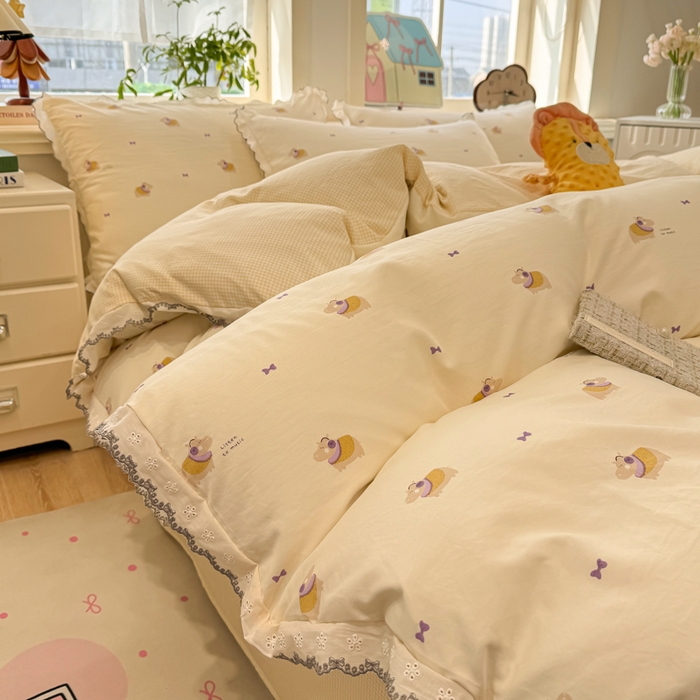 91家纺网 家纺一手货源 找家纺 漫仙阁家纺 2026新款云感泡芙棉四件套 小河马