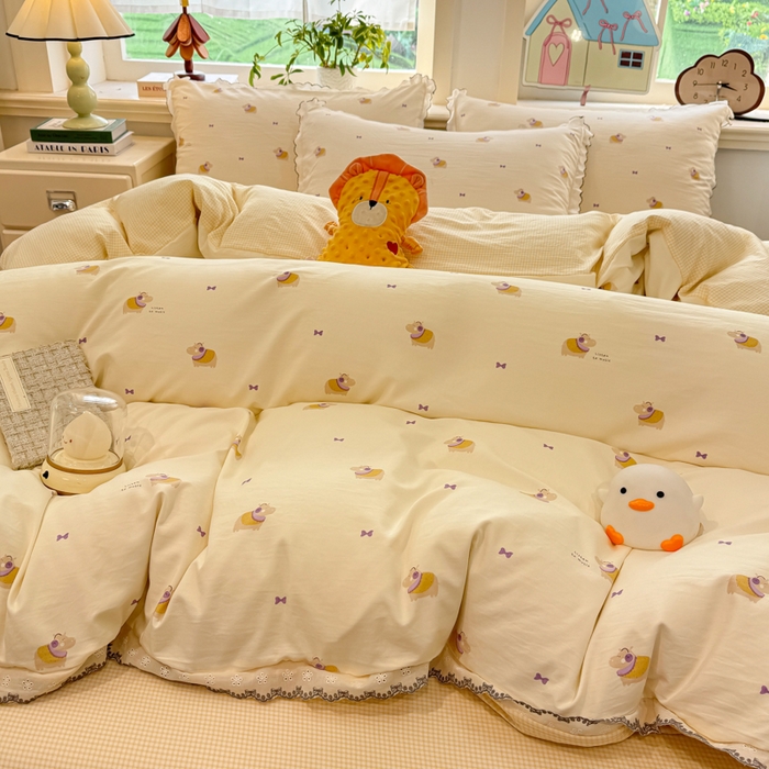 91家纺网 家纺一手货源 找家纺 漫仙阁家纺 2026新款云感泡芙棉四件套 小河马