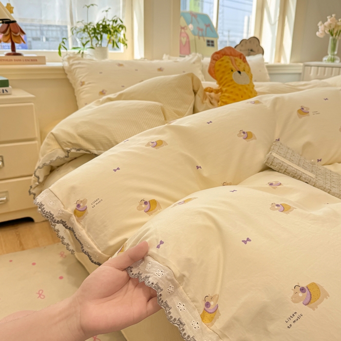 91家纺网 家纺一手货源 找家纺 漫仙阁家纺 2026新款云感泡芙棉四件套 小河马