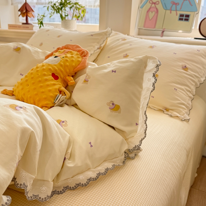 91家纺网 家纺一手货源 找家纺 漫仙阁家纺 2026新款云感泡芙棉四件套 小河马