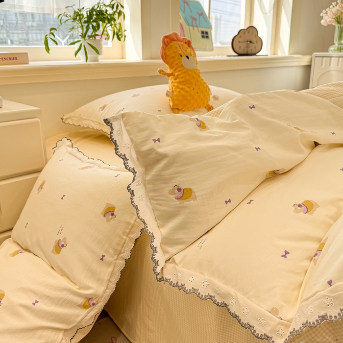 91家纺网 家纺一手货源 找家纺 漫仙阁家纺 2026新款云感泡芙棉四件套 小河马