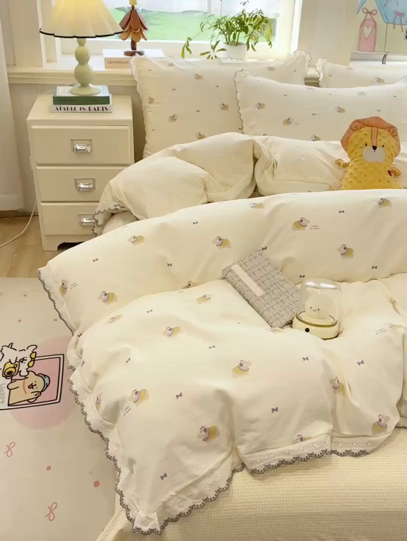 91家纺网 家纺一手货源 找家纺 漫仙阁家纺 2026新款云感泡芙棉四件套 小河马