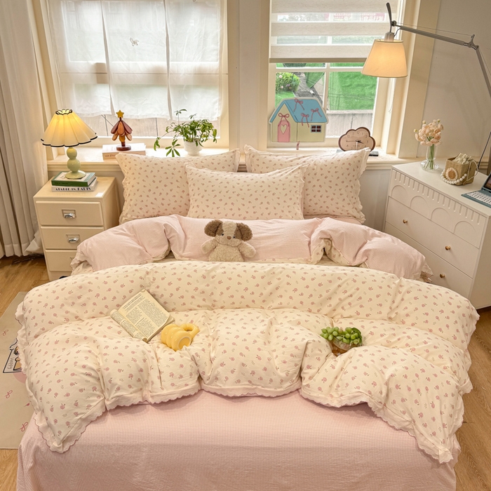 91家纺网 家纺一手货源 找家纺 漫仙阁家纺 2026新款云感泡芙棉四件套 小玫瑰