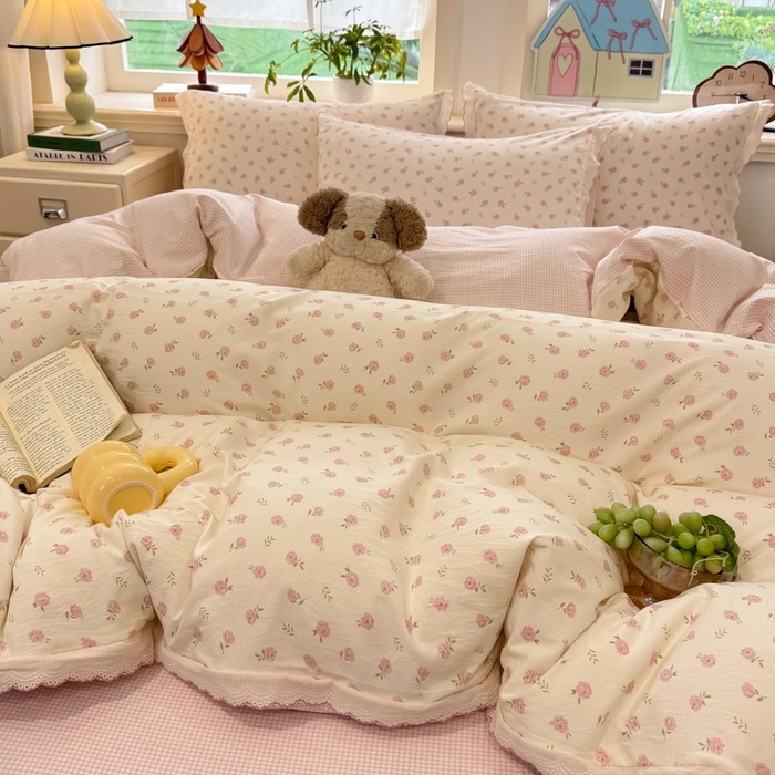 91家纺网 家纺一手货源 找家纺 漫仙阁家纺 2026新款云感泡芙棉四件套 小玫瑰