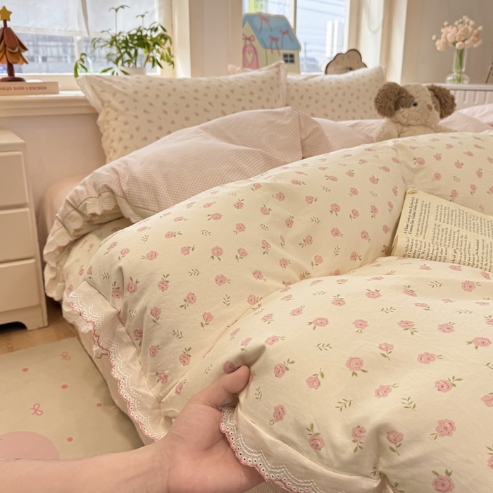 91家纺网 家纺一手货源 找家纺 漫仙阁家纺 2026新款云感泡芙棉四件套 小玫瑰