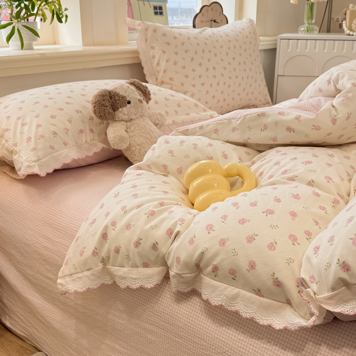 91家纺网 家纺一手货源 找家纺 漫仙阁家纺 2026新款云感泡芙棉四件套 小玫瑰