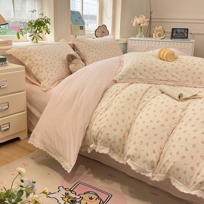 91家纺网 家纺一手货源 找家纺 漫仙阁家纺 2026新款云感泡芙棉四件套 小玫瑰