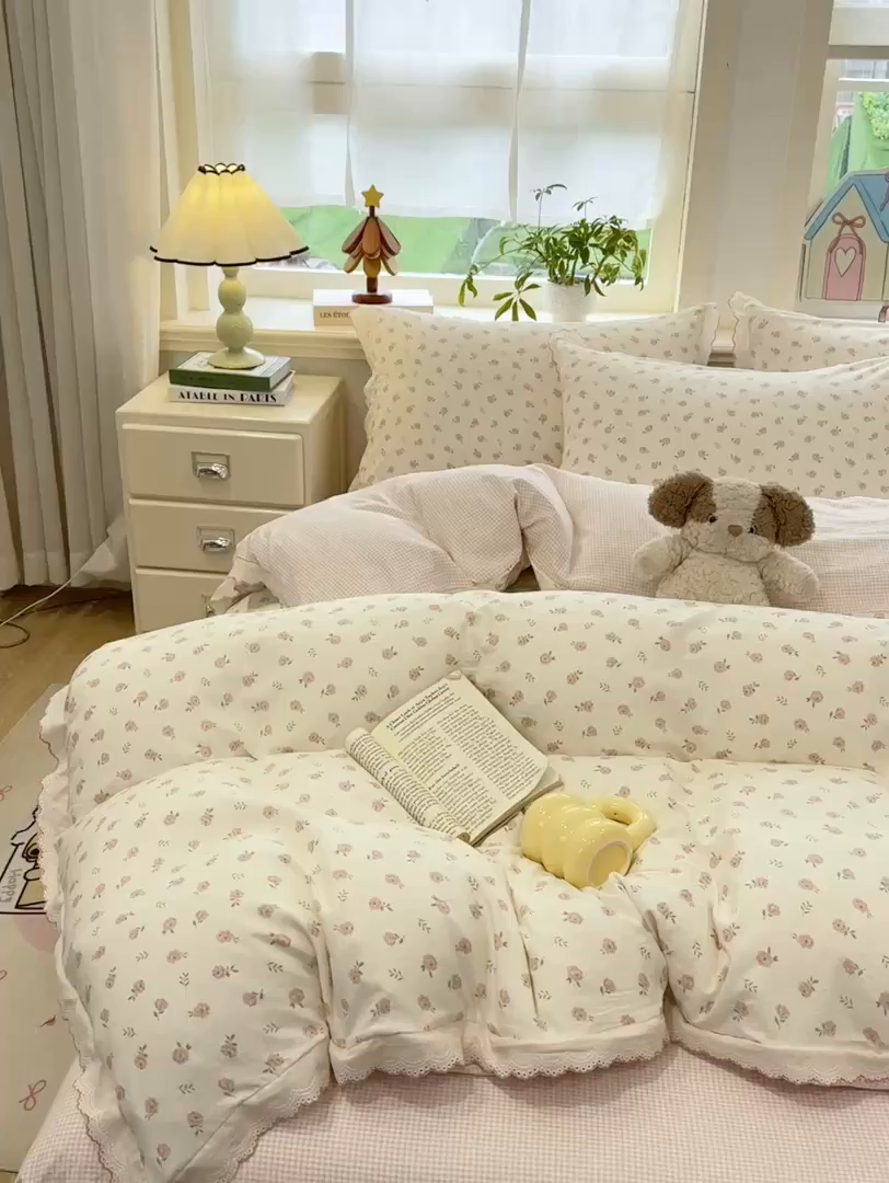 91家纺网 家纺一手货源 找家纺 漫仙阁家纺 2026新款云感泡芙棉四件套 小玫瑰