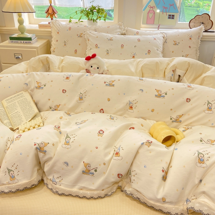 91家纺网 家纺一手货源 找家纺 漫仙阁家纺 2026新款云感泡芙棉四件套 小星星人