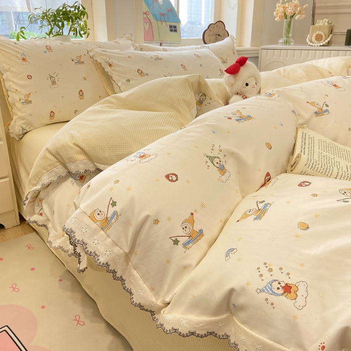 91家纺网 家纺一手货源 找家纺 漫仙阁家纺 2026新款云感泡芙棉四件套 小星星人