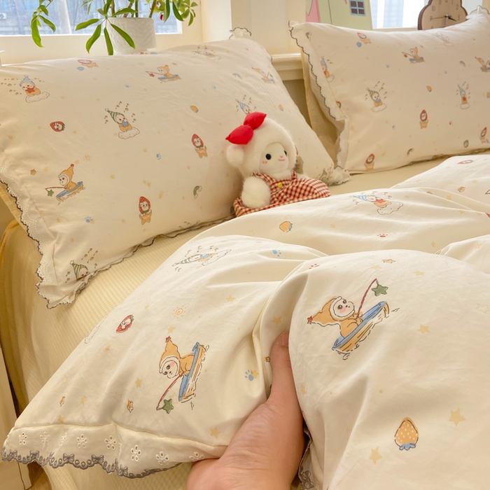 91家纺网 家纺一手货源 找家纺 漫仙阁家纺 2026新款云感泡芙棉四件套 小星星人