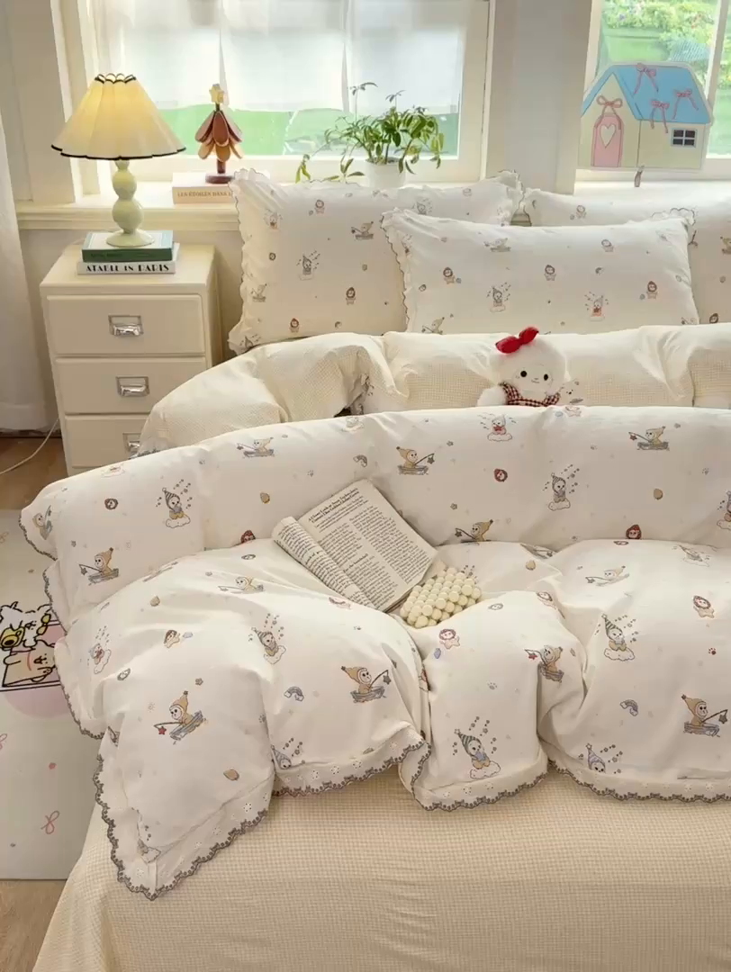 91家纺网 家纺一手货源 找家纺 漫仙阁家纺 2026新款云感泡芙棉四件套 小星星人