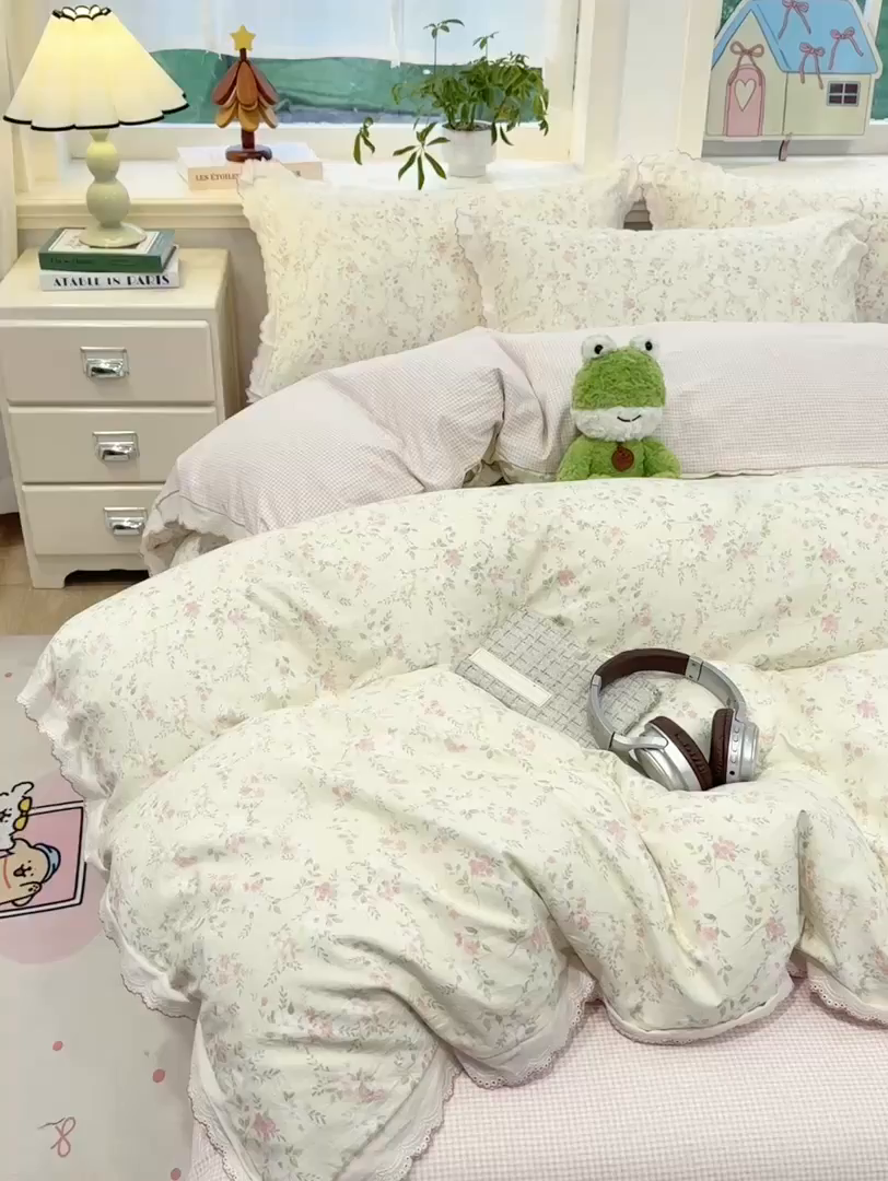 91家纺网 家纺一手货源 找家纺 漫仙阁家纺 2026新款云感泡芙棉四件套 叶朦胧