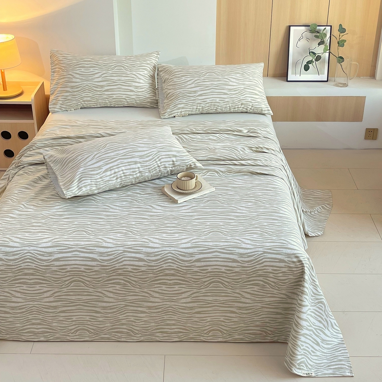 91家纺网 家纺一手货源 找家纺 春皖家纺 2026新款全棉老粗布席子凉席普通款单床单床单单件 星野纹-米