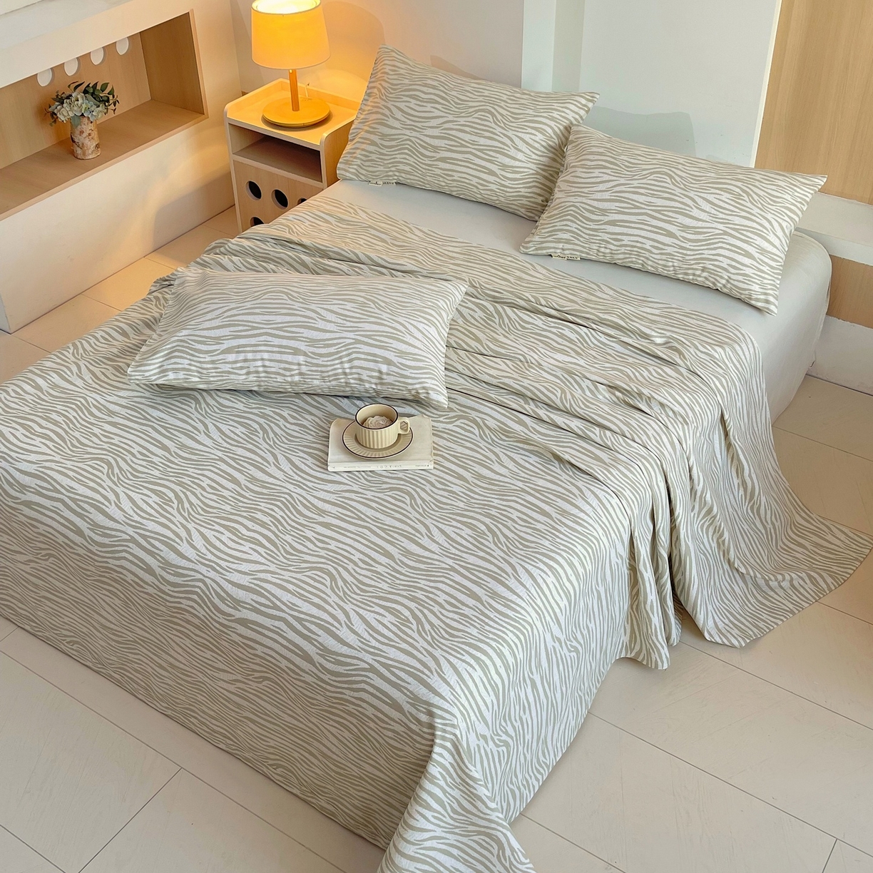 91家纺网 家纺一手货源 找家纺 春皖家纺 2026新款全棉老粗布席子凉席普通款单床单床单单件 星野纹-米