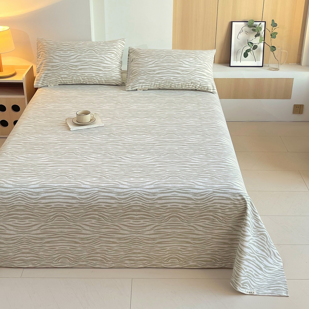 91家纺网 家纺一手货源 找家纺 春皖家纺 2026新款全棉老粗布席子凉席普通款单床单床单单件 星野纹-米