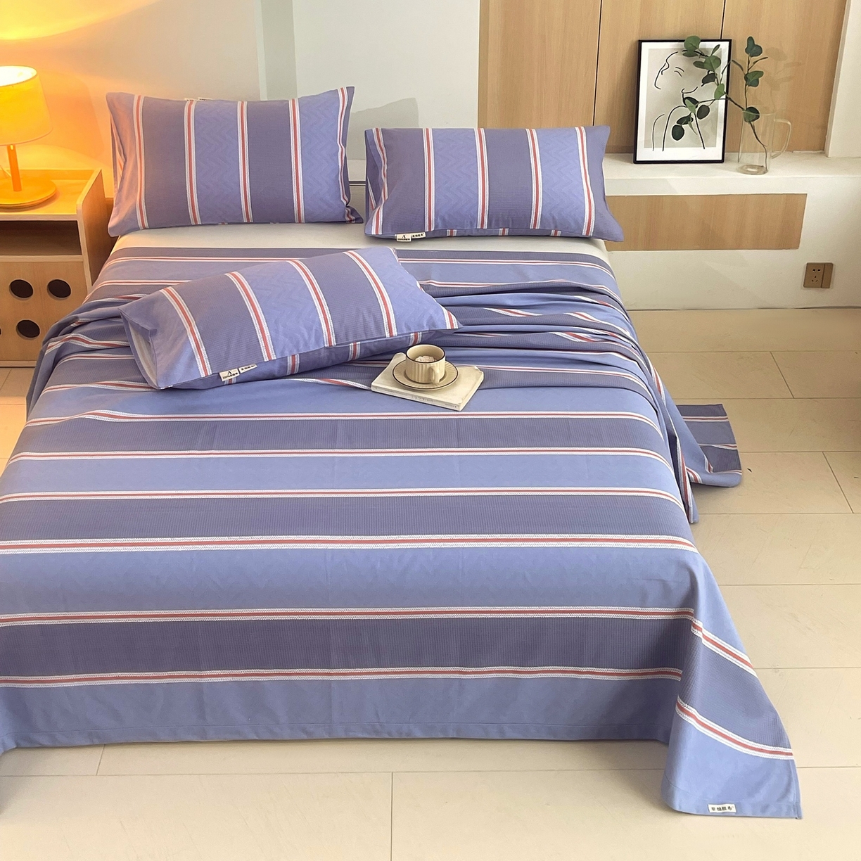 91家纺网 家纺一手货源 找家纺 春皖家纺 2026新款全棉老粗布席子凉席普通款单床单床单单件 雅致-紫