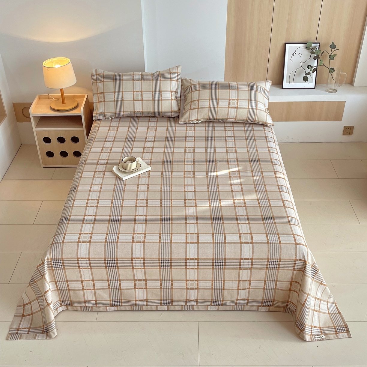 91家纺网 家纺一手货源 找家纺 春皖家纺 2026新款全棉老粗布席子凉席普通款单床单床单单件 意境-咖