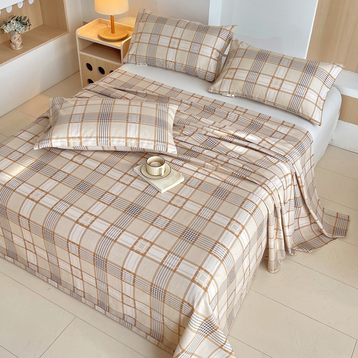 91家纺网 家纺一手货源 找家纺 春皖家纺 2026新款全棉老粗布席子凉席普通款单床单床单单件 意境-咖