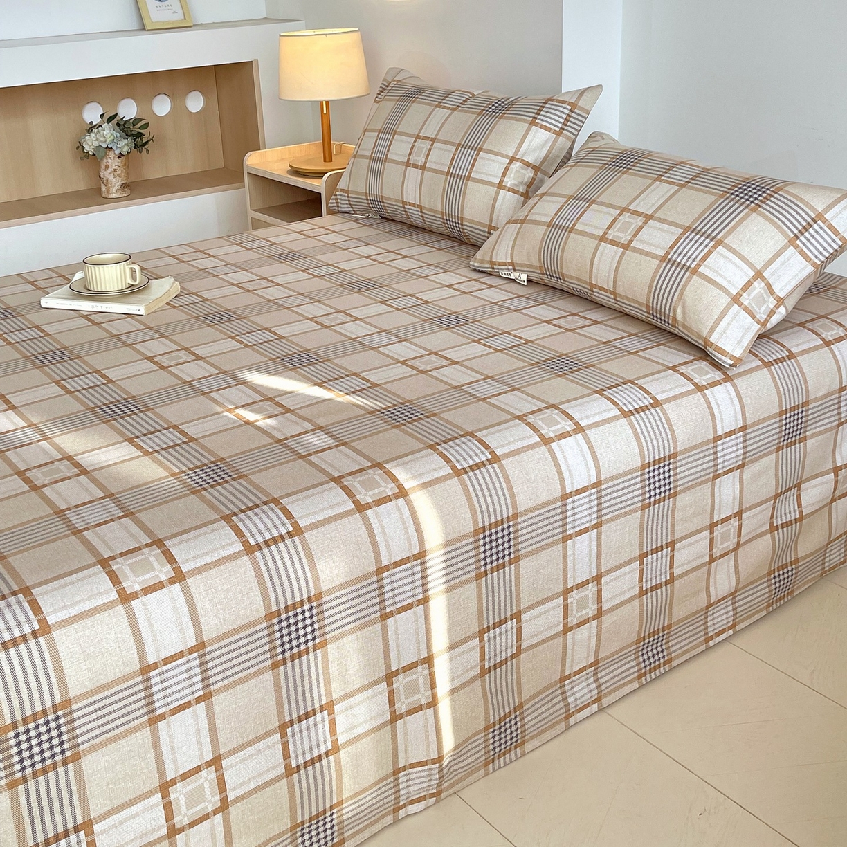 91家纺网 家纺一手货源 找家纺 春皖家纺 2026新款全棉老粗布席子凉席普通款单床单床单单件 意境-咖