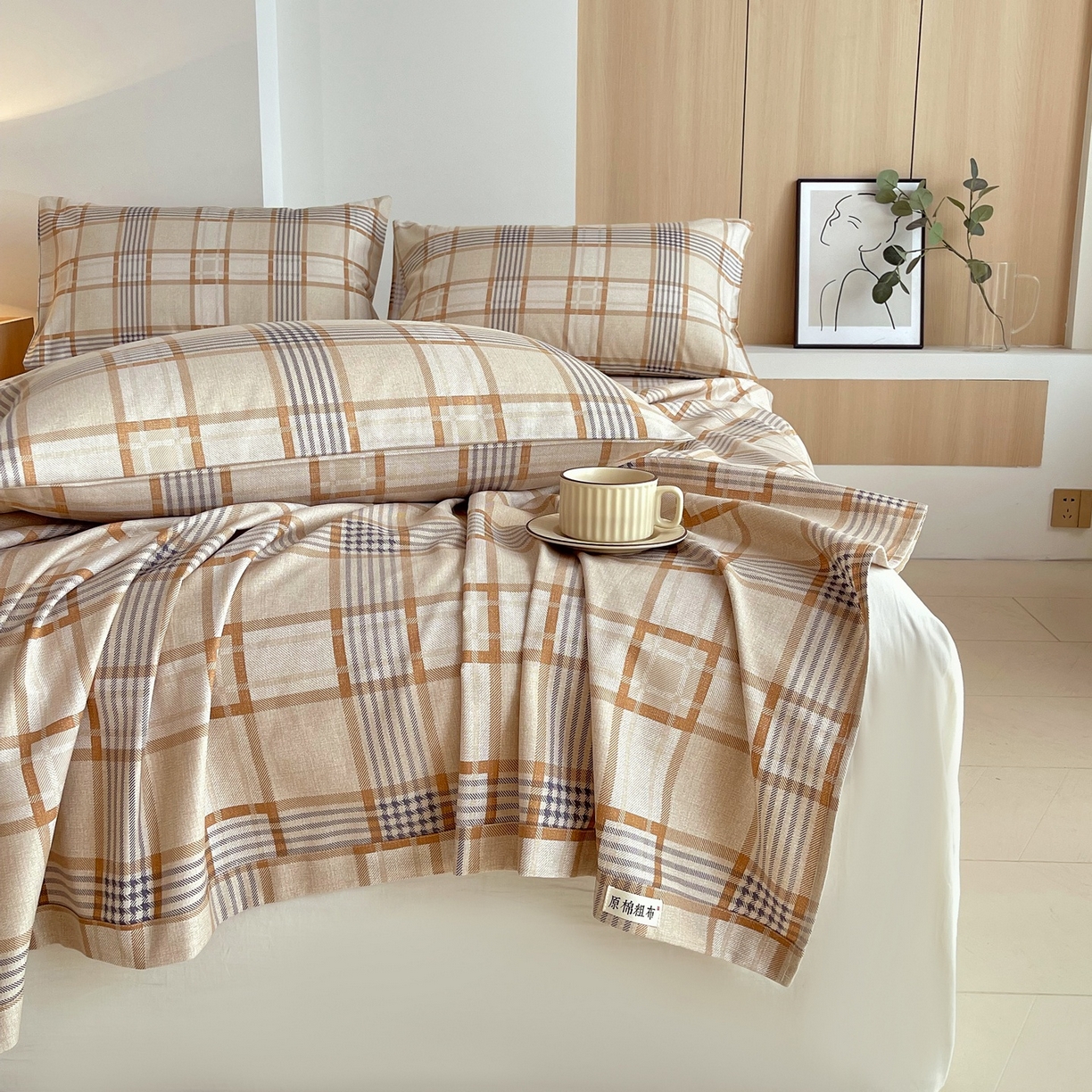 91家纺网 家纺一手货源 找家纺 春皖家纺 2026新款全棉老粗布席子凉席普通款单床单床单单件 意境-咖