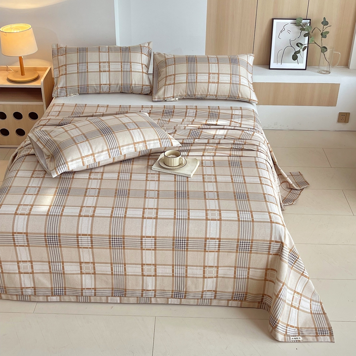 91家纺网 家纺一手货源 找家纺 春皖家纺 2026新款全棉老粗布席子凉席普通款单床单床单单件 意境-咖