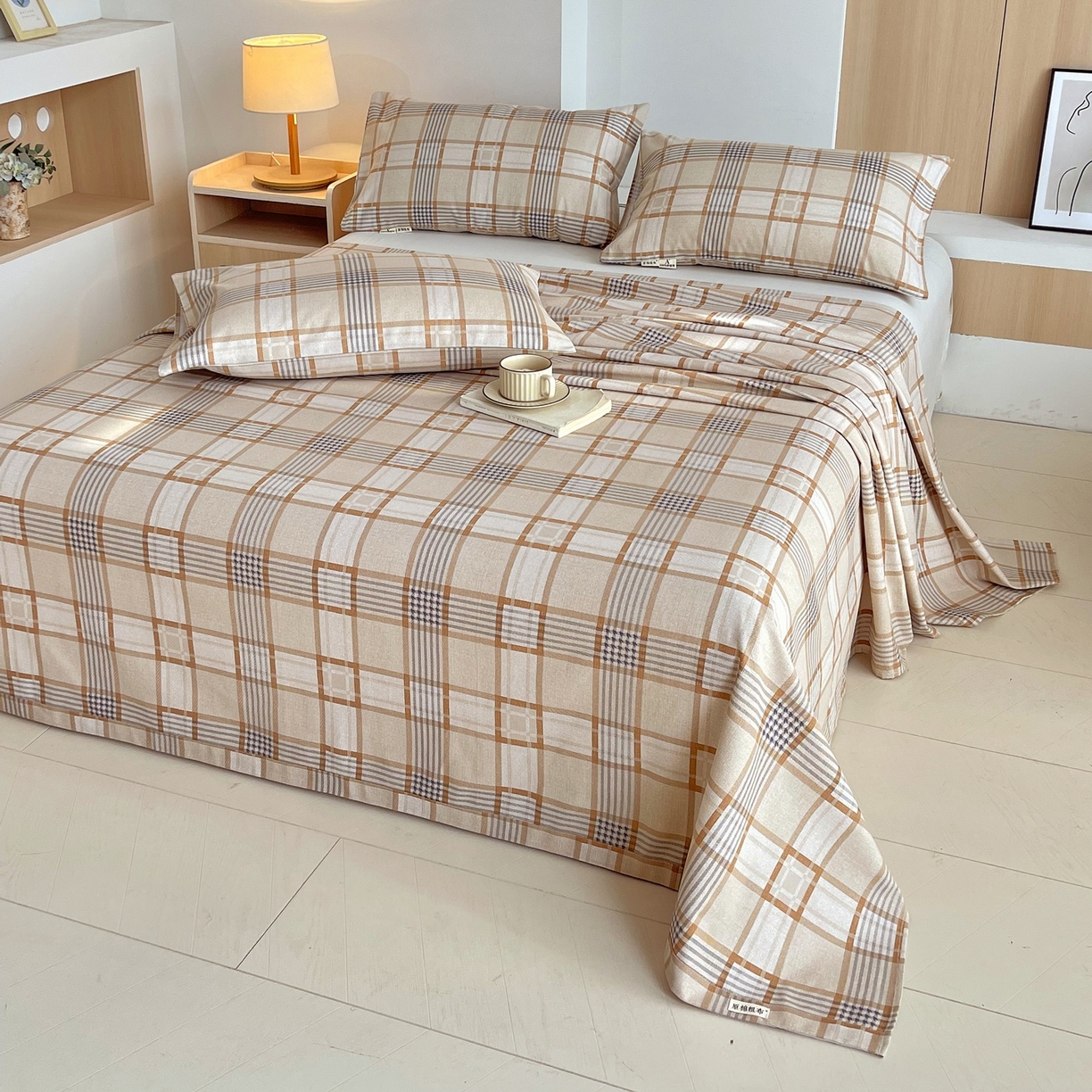 91家纺网 家纺一手货源 找家纺 春皖家纺 2026新款全棉老粗布席子凉席普通款单床单床单单件 意境-咖