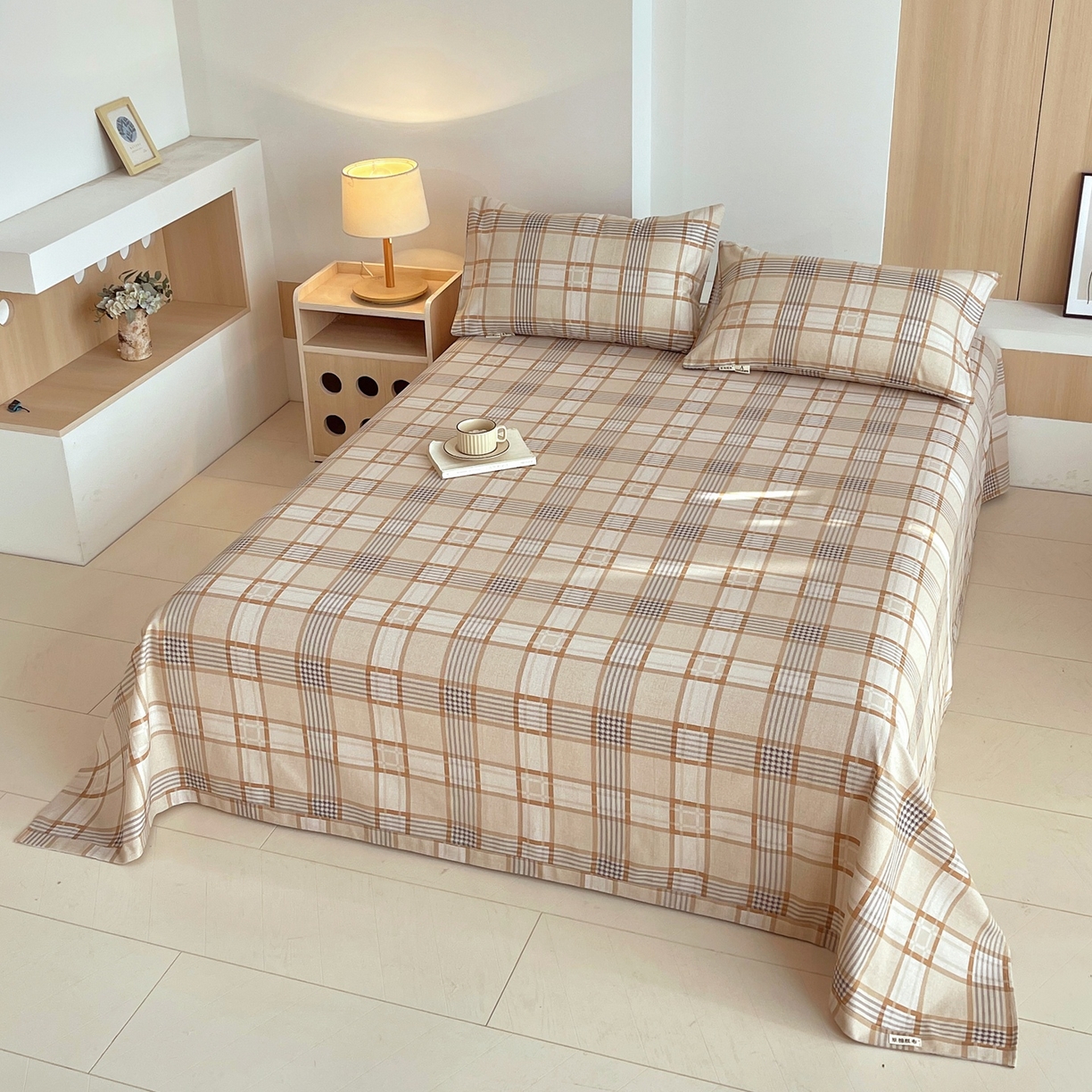 91家纺网 家纺一手货源 找家纺 春皖家纺 2026新款全棉老粗布席子凉席普通款单床单床单单件 意境-咖