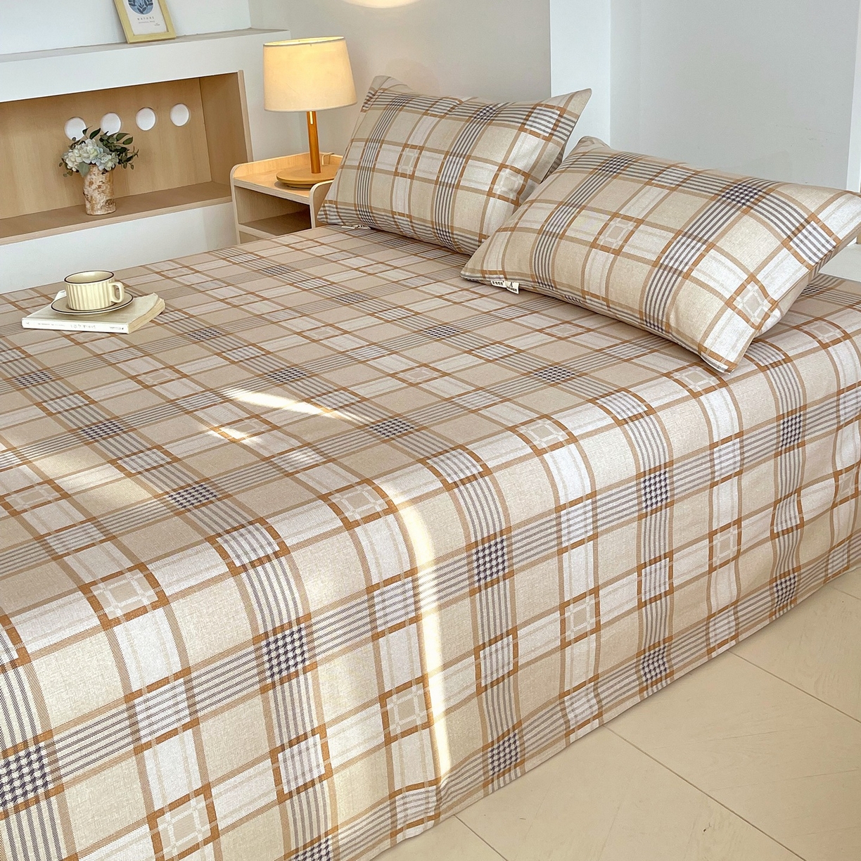 91家纺网 家纺一手货源 找家纺 春皖家纺 2026新款全棉老粗布席子凉席普通款单床单床单单件 意境-咖