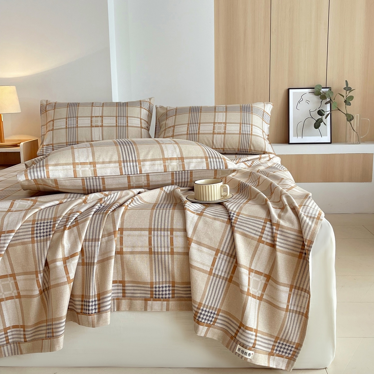 91家纺网 家纺一手货源 找家纺 春皖家纺 2026新款全棉老粗布席子凉席普通款单床单床单单件 意境-咖