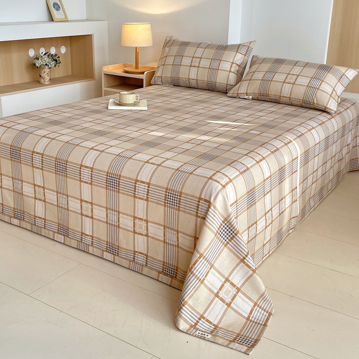 91家纺网 家纺一手货源 找家纺 春皖家纺 2026新款全棉老粗布席子凉席普通款单床单床单单件 意境-咖