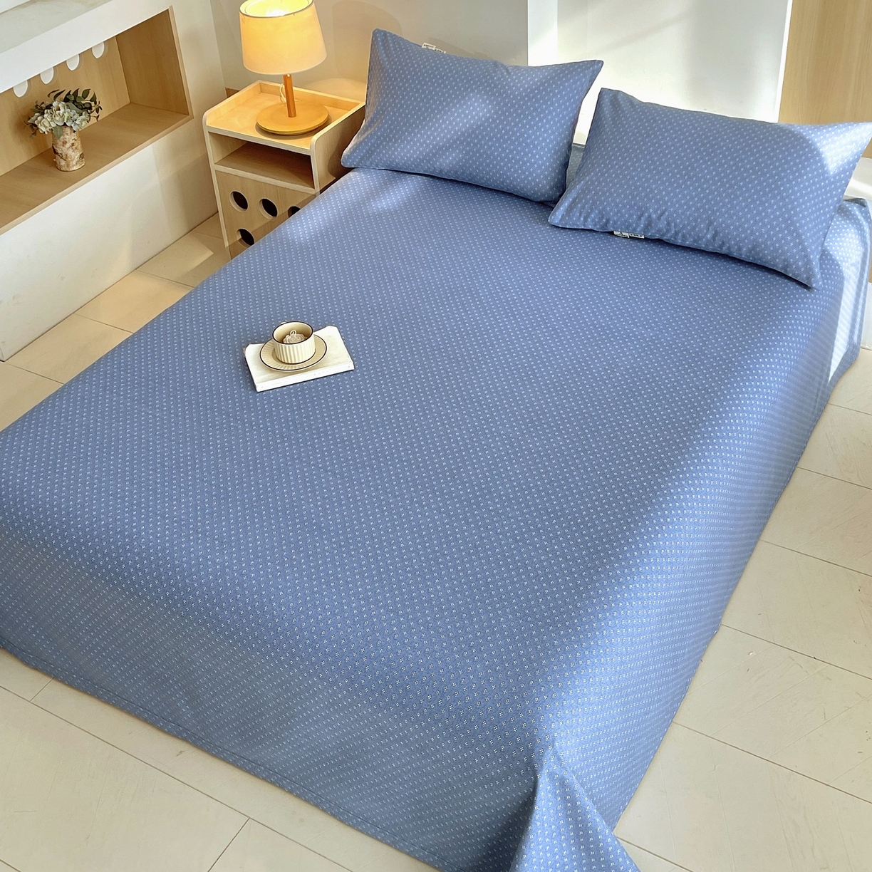 91家纺网 家纺一手货源 找家纺 春皖家纺 2026新款全棉老粗布席子凉席普通款单床单床单单件 樱子蓝