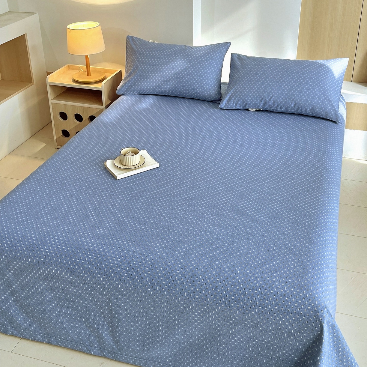 91家纺网 家纺一手货源 找家纺 春皖家纺 2026新款全棉老粗布席子凉席普通款单床单床单单件 樱子蓝