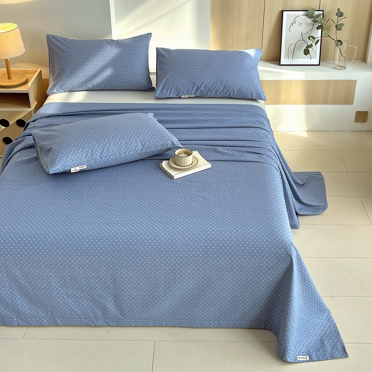 91家纺网 家纺一手货源 找家纺 春皖家纺 2026新款全棉老粗布席子凉席普通款单床单床单单件 樱子蓝