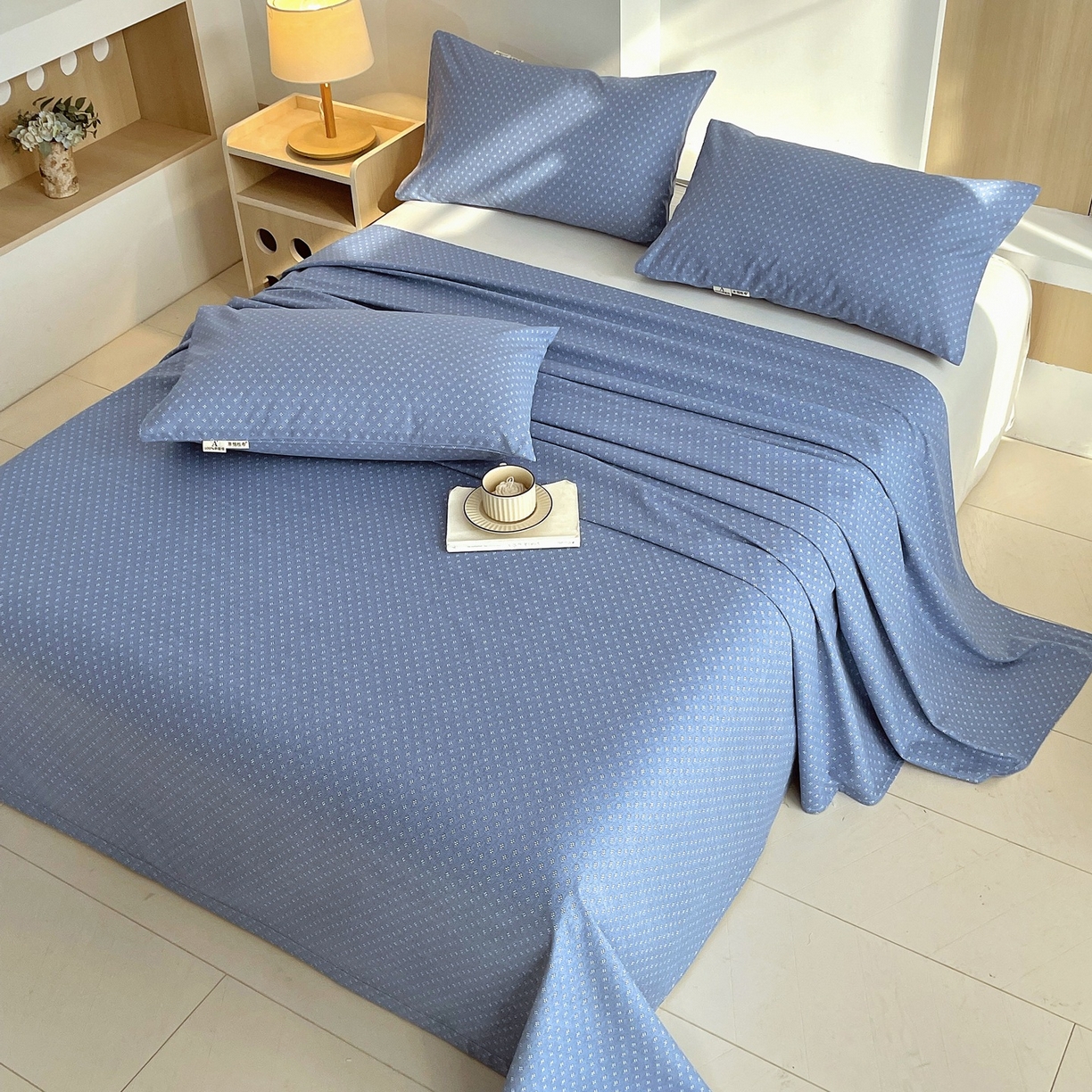 91家纺网 家纺一手货源 找家纺 春皖家纺 2026新款全棉老粗布席子凉席普通款单床单床单单件 樱子蓝